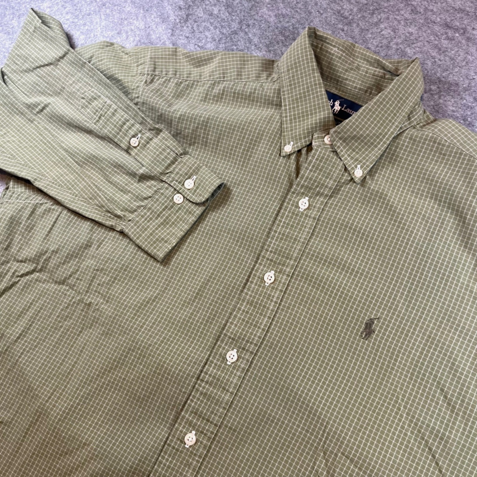 Polo Ralph Lauren Mens Button Down Olive Green Check Preppy Classic Xl L/S Shirt